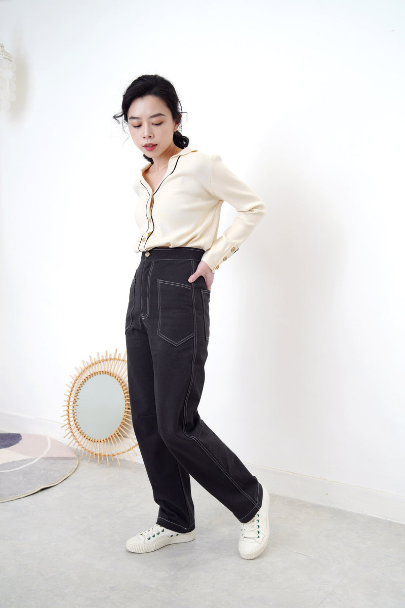 Charcoal grey high waist trouser w/ outlined stitch