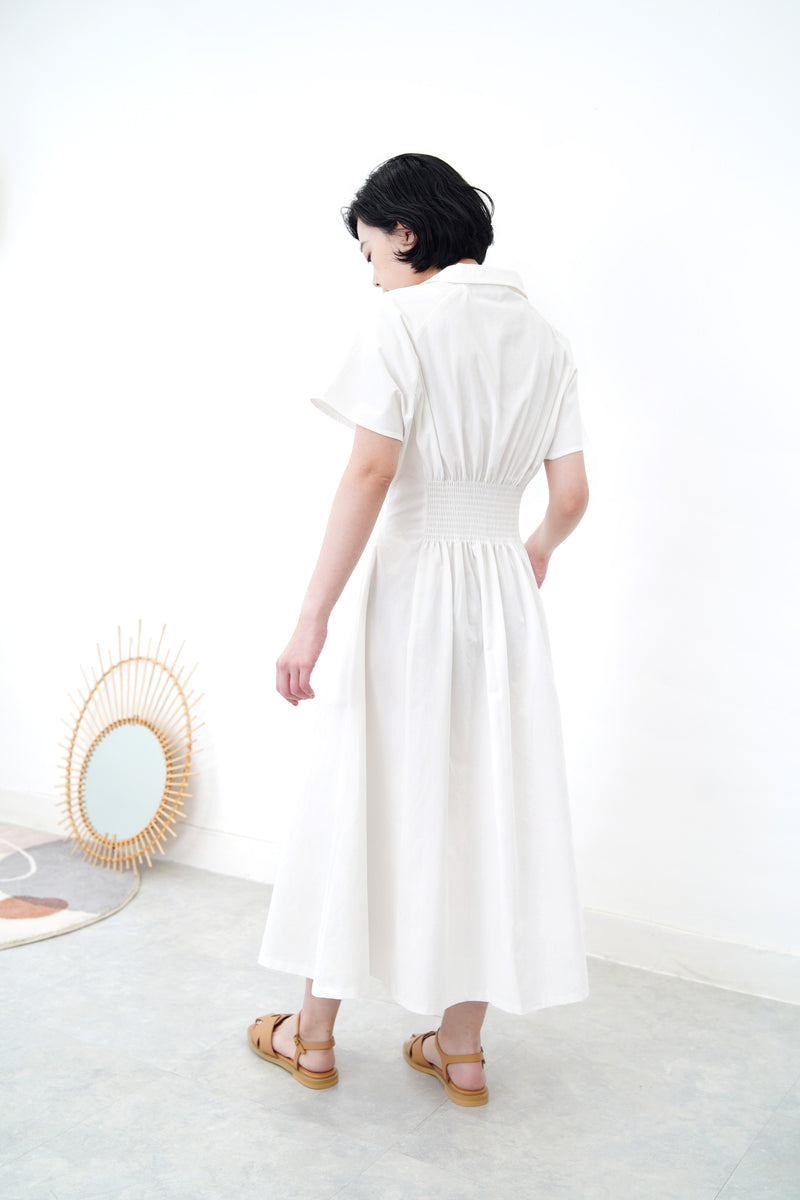White zip dress w/ pleats waist details