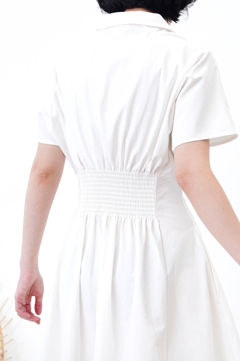 White zip dress w/ pleats waist details
