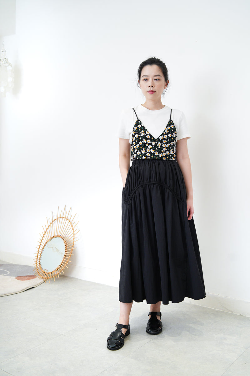 Black cami vest in detail floral embroidery