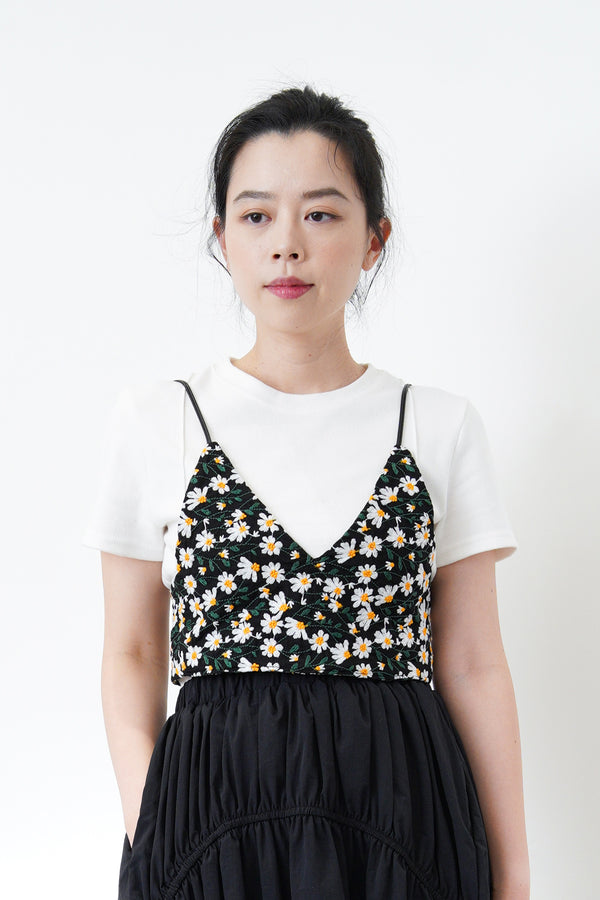 Black cami vest in detail floral embroidery