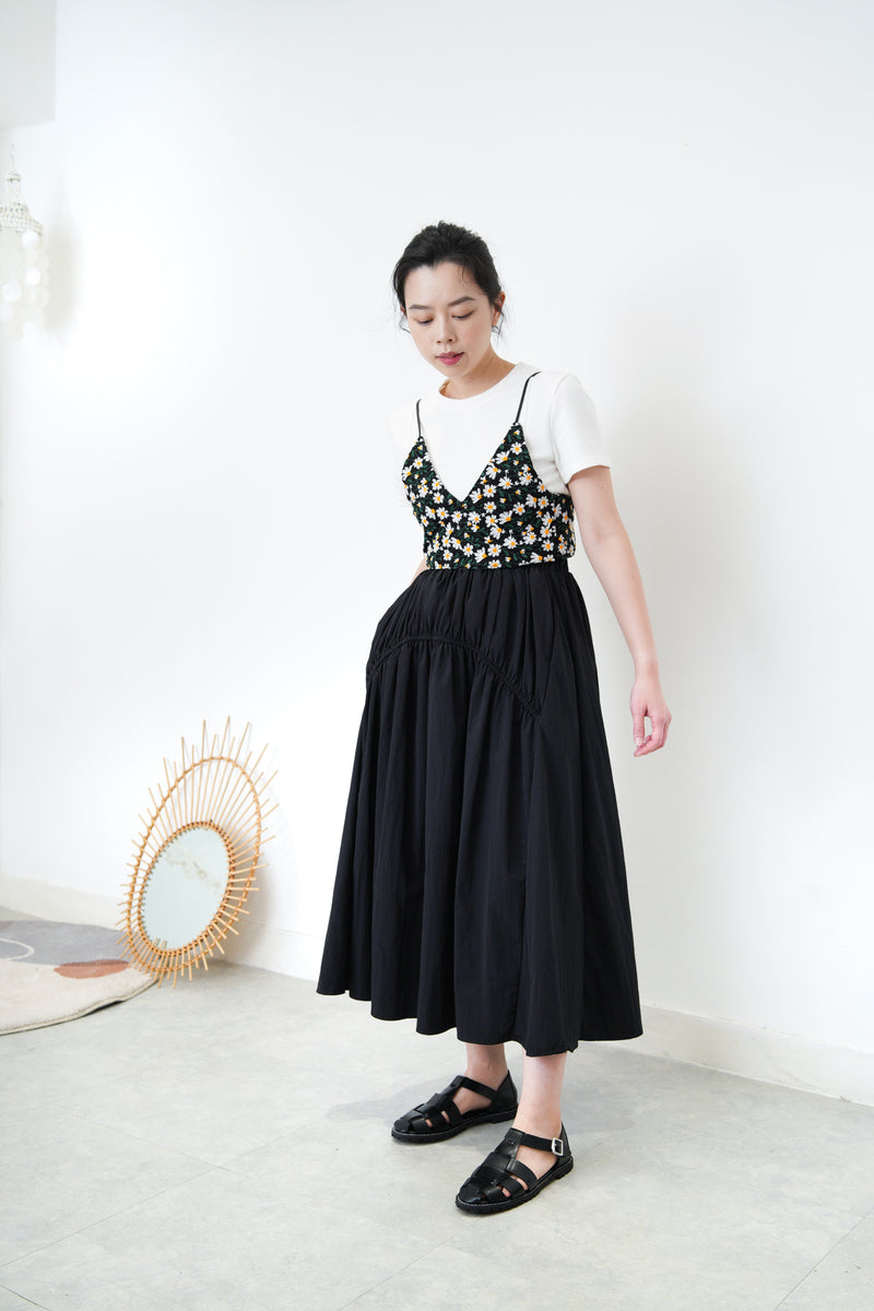 Black cami vest in detail floral embroidery