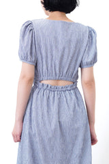 Blue checked dress in open back