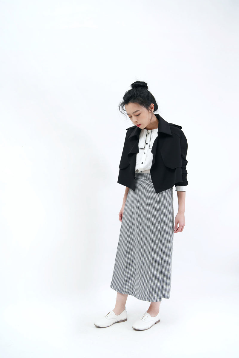 Black crop jacket in trench coat style