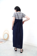 Blue tone stripes linen crop top