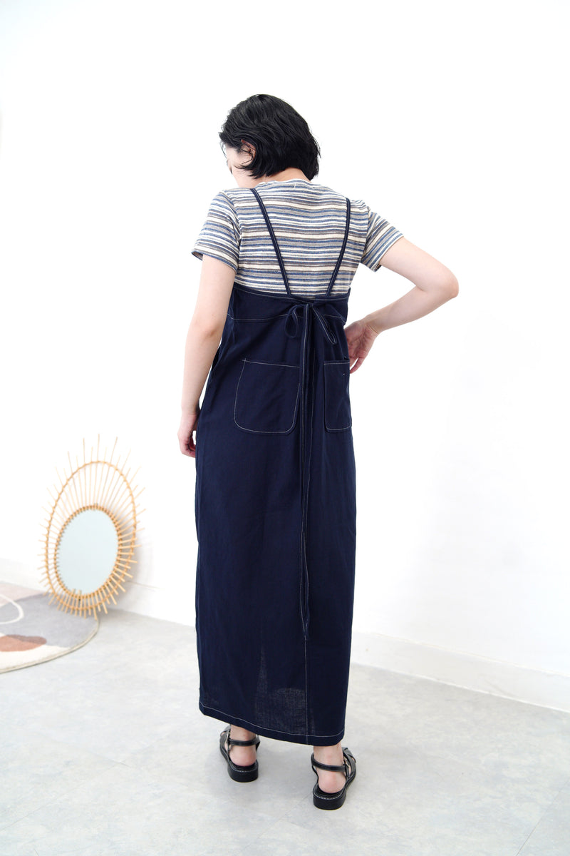 Blue tone stripes linen crop top