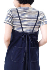 Blue tone stripes linen crop top