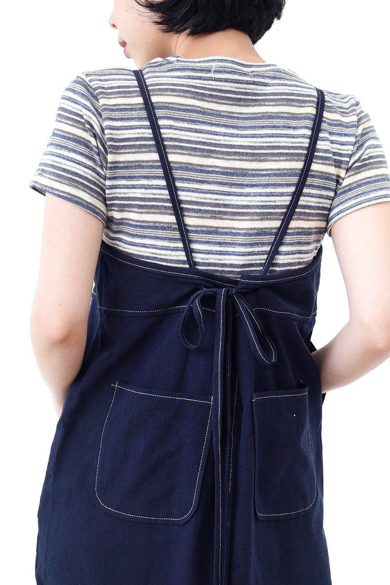 Blue tone stripes linen crop top