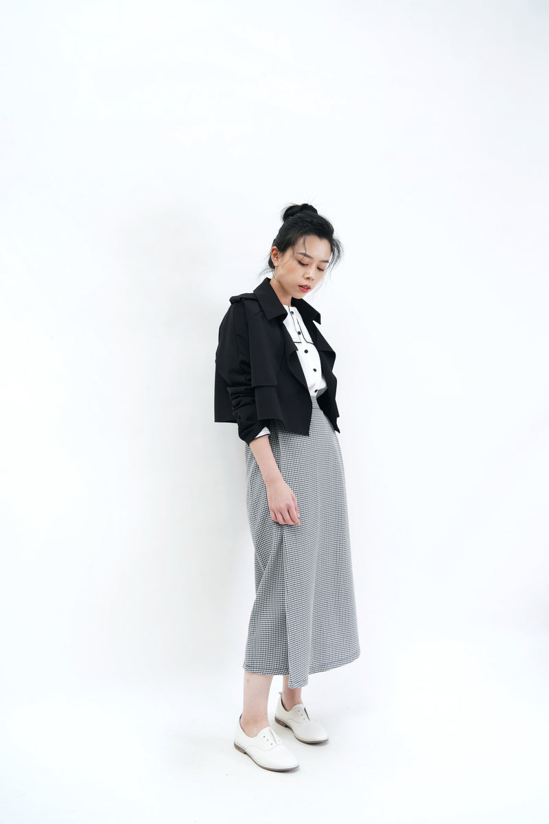 Black crop jacket in trench coat style