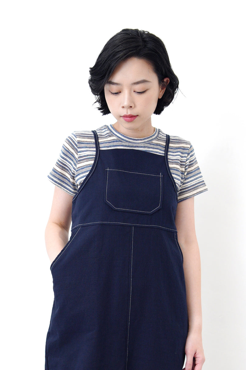 Blue tone stripes linen crop top