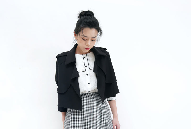 Black crop jacket in trench coat style