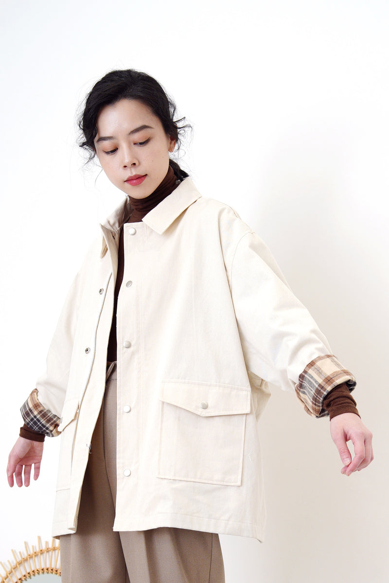 Cream jacket in brown checked inner