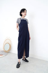 Blue tone stripes linen crop top