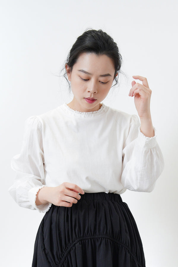 White cotton stand collar shirt blouse