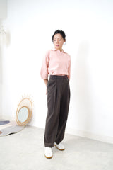 Pink knit polo top in 3D sleeves