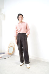Pink knit polo top in 3D sleeves