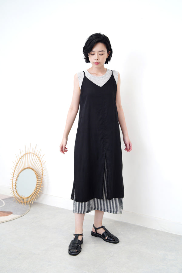 Black long cami in split hem