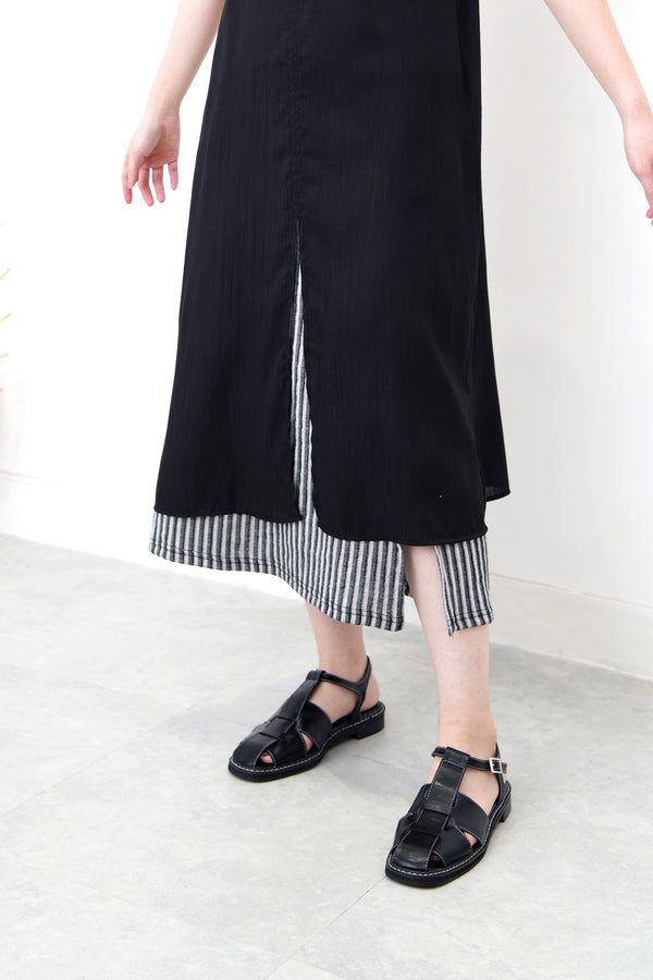 Black long cami in split hem