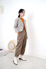 Autumn orange cotton top in stand collar