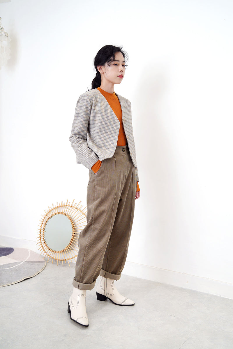 Autumn orange cotton top in stand collar