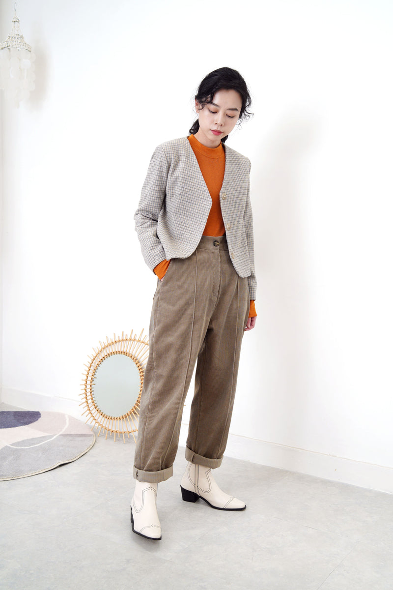 Autumn orange cotton top in stand collar