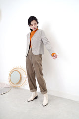 Autumn orange cotton top in stand collar
