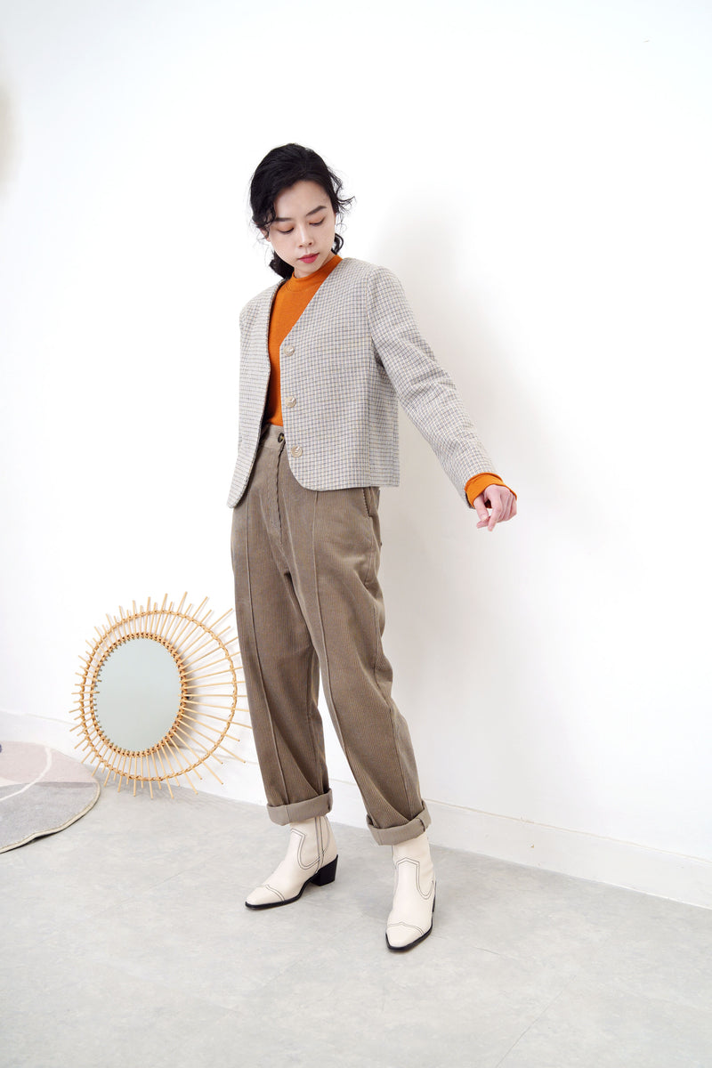 Autumn orange cotton top in stand collar