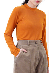 Autumn orange cotton top in stand collar