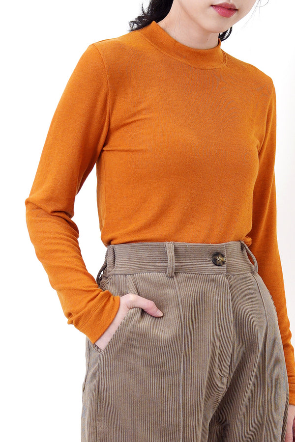 Autumn orange cotton top in stand collar