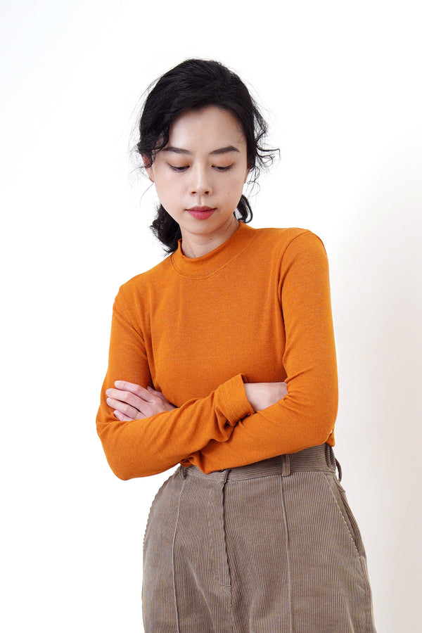 Autumn orange cotton top in stand collar