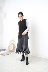 Grey shirt blouse w/ stand collar ribbon