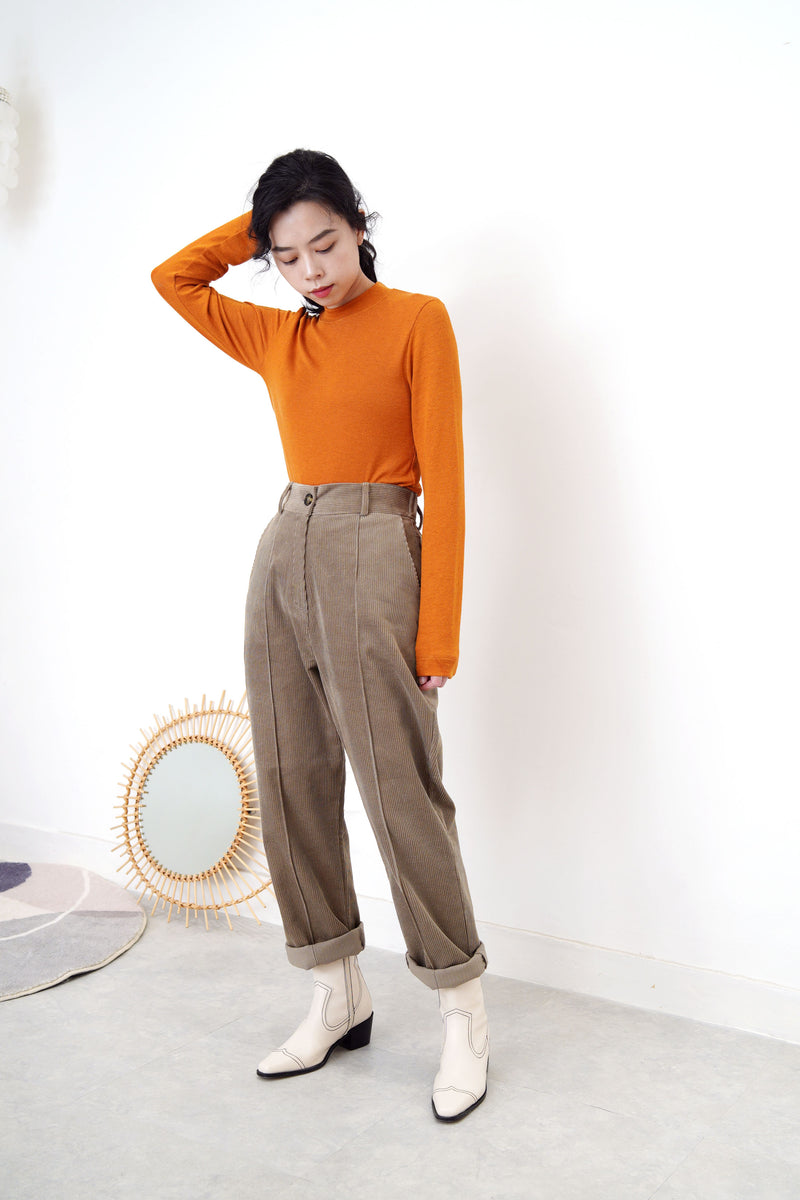 Autumn orange cotton top in stand collar