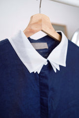 Navy linen vest w/ chiffon layer collar