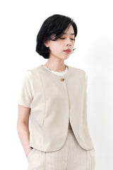 Beige premium vest jacket in round hem
