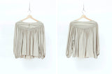 Oatmeal detail pleats blouse in boat collar