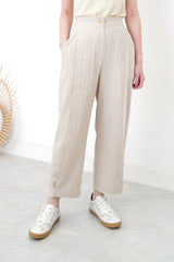 Sand linen straight cut trousers