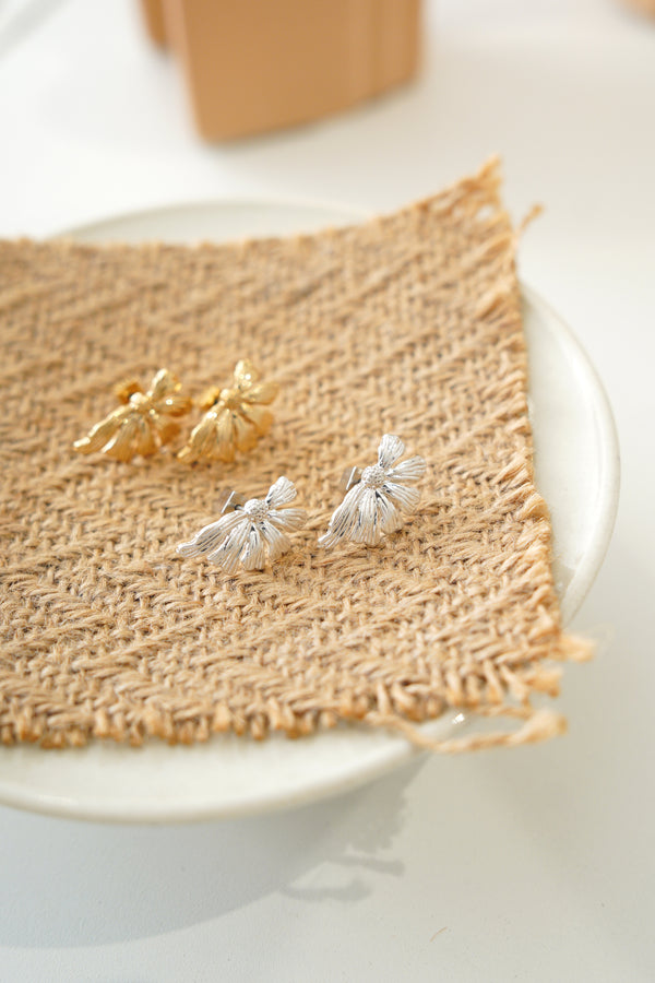 Silver half moon floral earrings