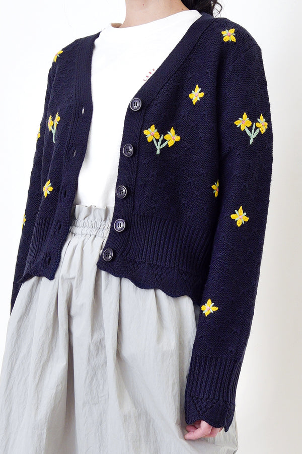 Navy cardigan in flora embroidery