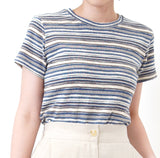 Blue tone stripes linen crop top