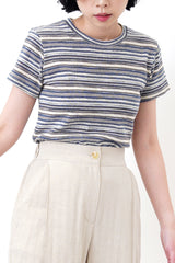 Blue tone stripes linen crop top