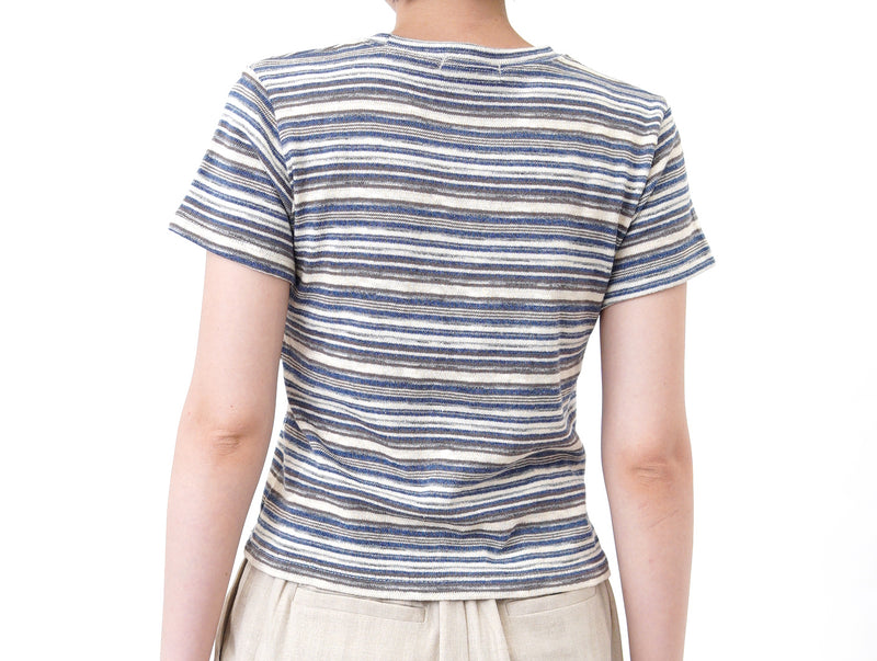 Blue tone stripes linen crop top