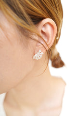 Silver half moon floral earrings