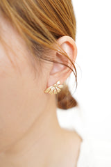 Silver half moon floral earrings