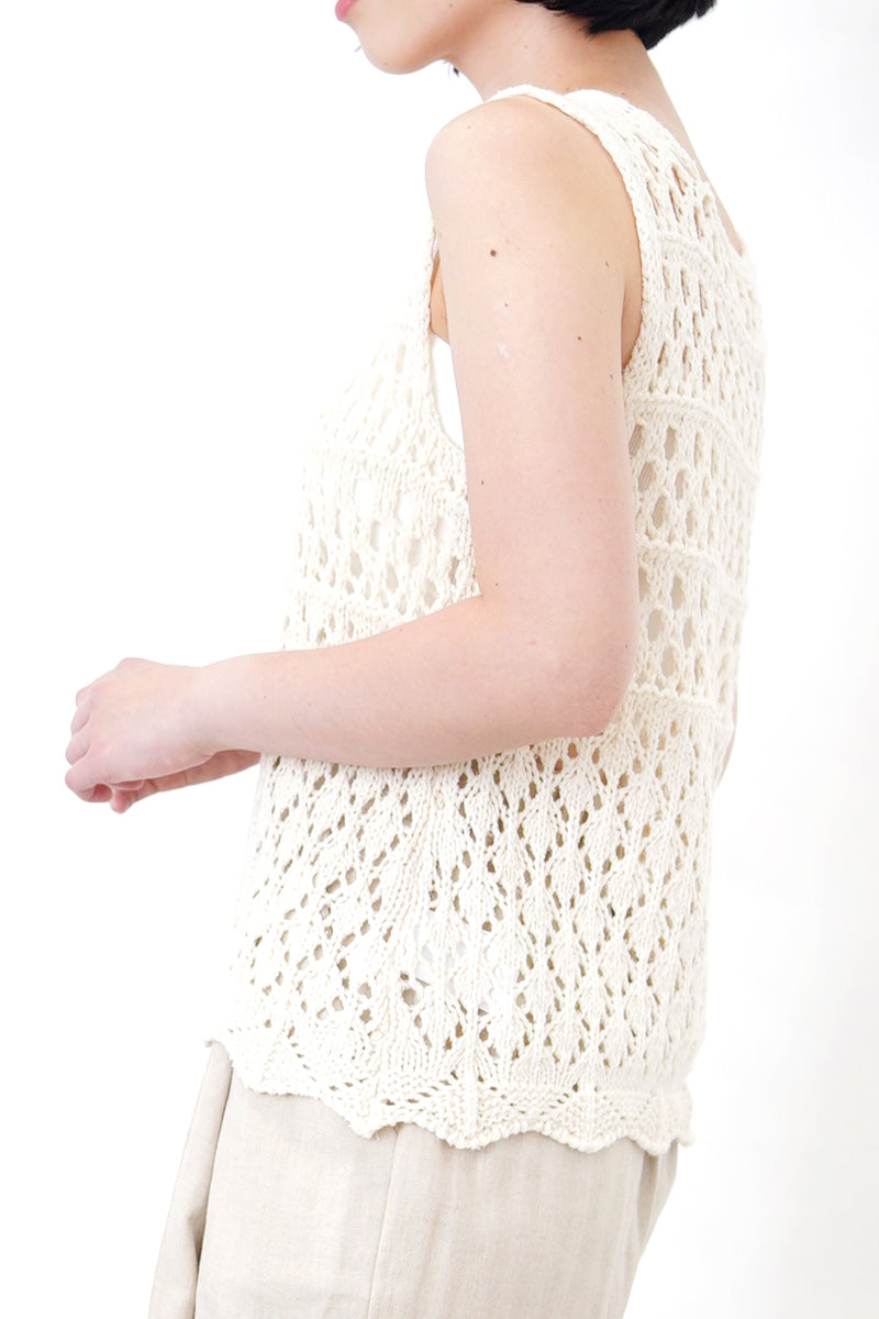 Ivory crochet vest in wavy hem