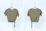 Dark olive green top w/ string hem