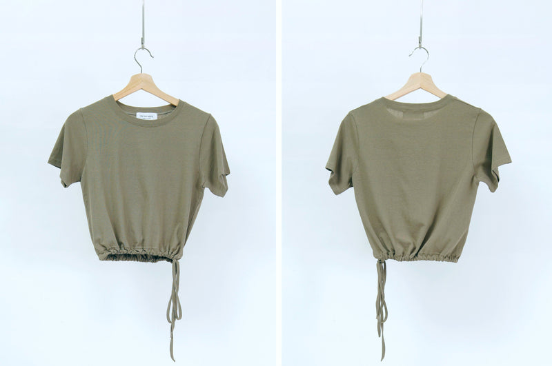 Dark olive green top w/ string hem