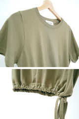 Dark olive green top w/ string hem