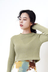 Green tea knit sweater in crop cut