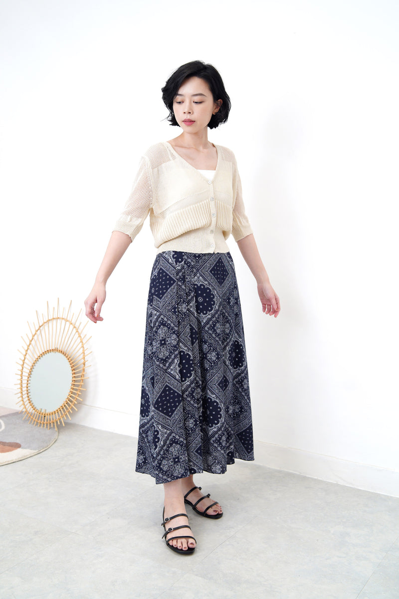 Navy pattern skirt in pleats details