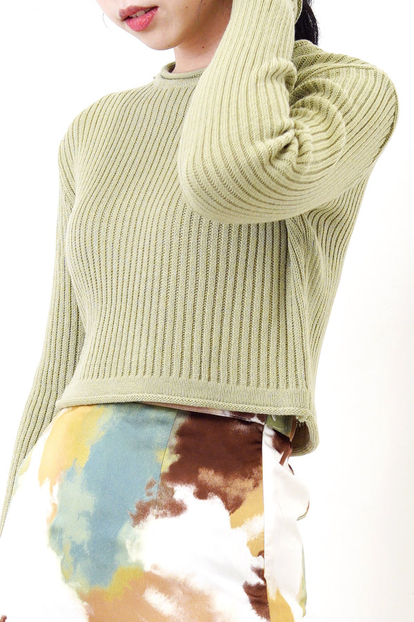 Green tea knit sweater in crop cut